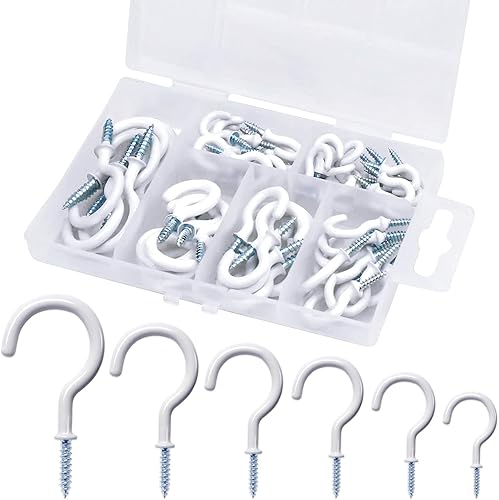 75 ganchos de techo para colgar plantas, tazas, utensilios, campanillas de viento y luces, con revestimiento de vinilo, ganchos para tazas y tazas