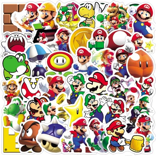Image of 50pcs Cartoon Mario Stickers for Kids,Vinyl Waterproof Mario Decal for Water Bottle Laptop Toy Sticker for DIY Decorate Bumper Phone Hard Hat Kids Teens Gifts