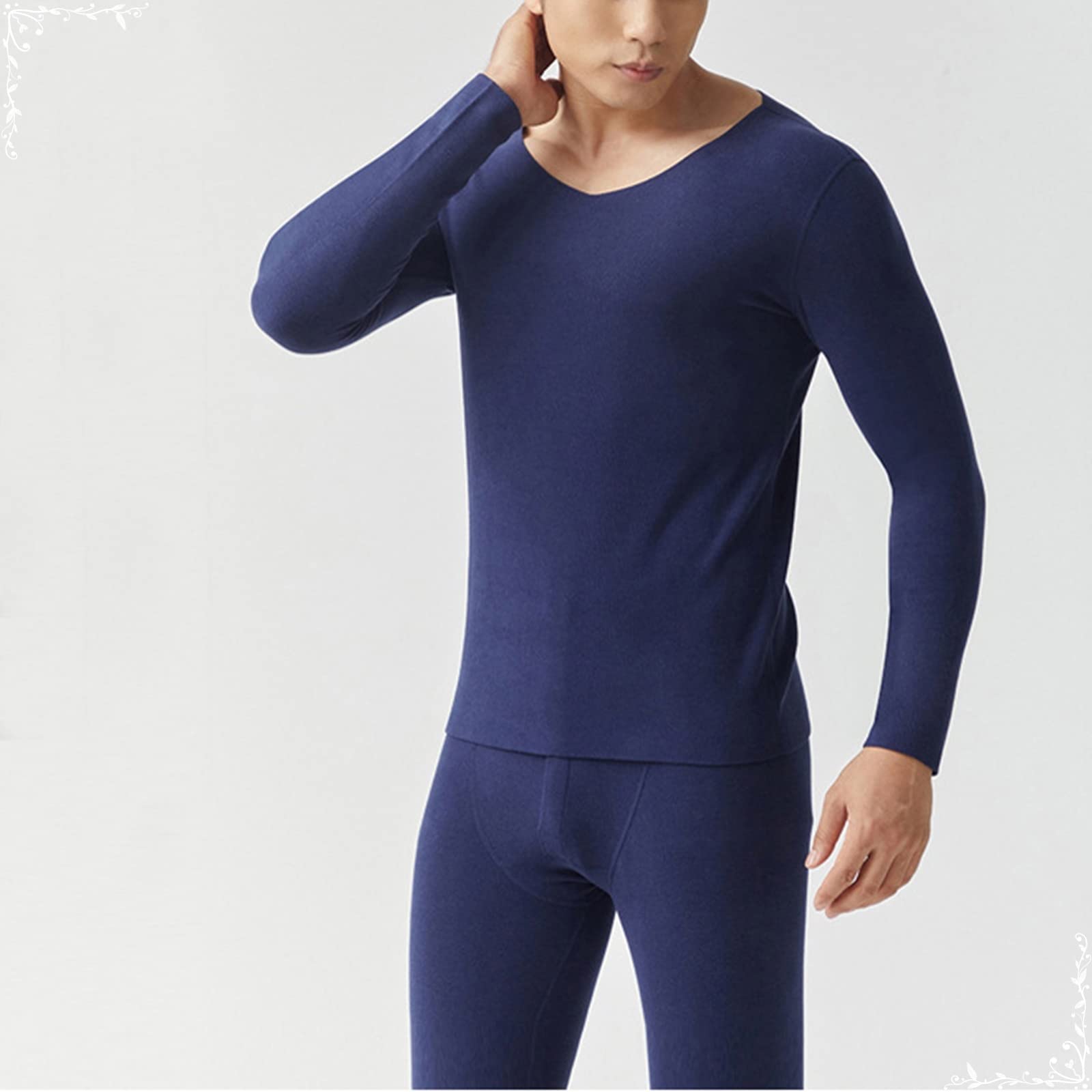 Dsnyu Thermal Underwear Top Men, Polyester V Neck Inner Thermal Wear Top, Navy Blue Inner Thermal Wear Top XL