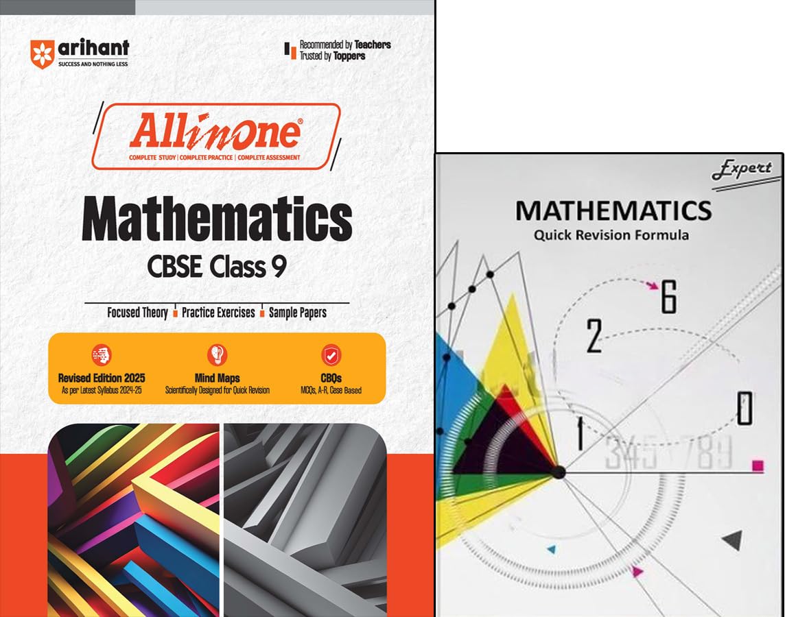 All In One CBSE Class 9th Mathematics in English by Arihant For Class 9th CBSE EXAM 2025 With Quick revision Maths Formula,Mind Map, Revised Edition 2025, Practice exercises , Focused theory Paperback – 1 January 2024