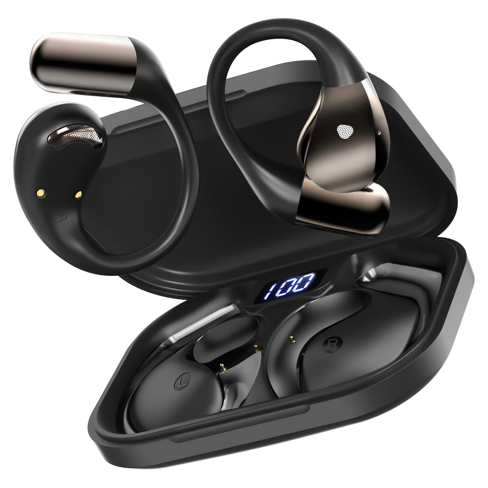 Conyat Open Ear Kopfhörer Bluetooth 6.0 mit HD Mic, Kopfhörer Kabellos Bluetooth HiFi Stereo mit Ohrhaken, 40H Spielzeit, Bluetooth Kopfhörer mit LED-Anzeige