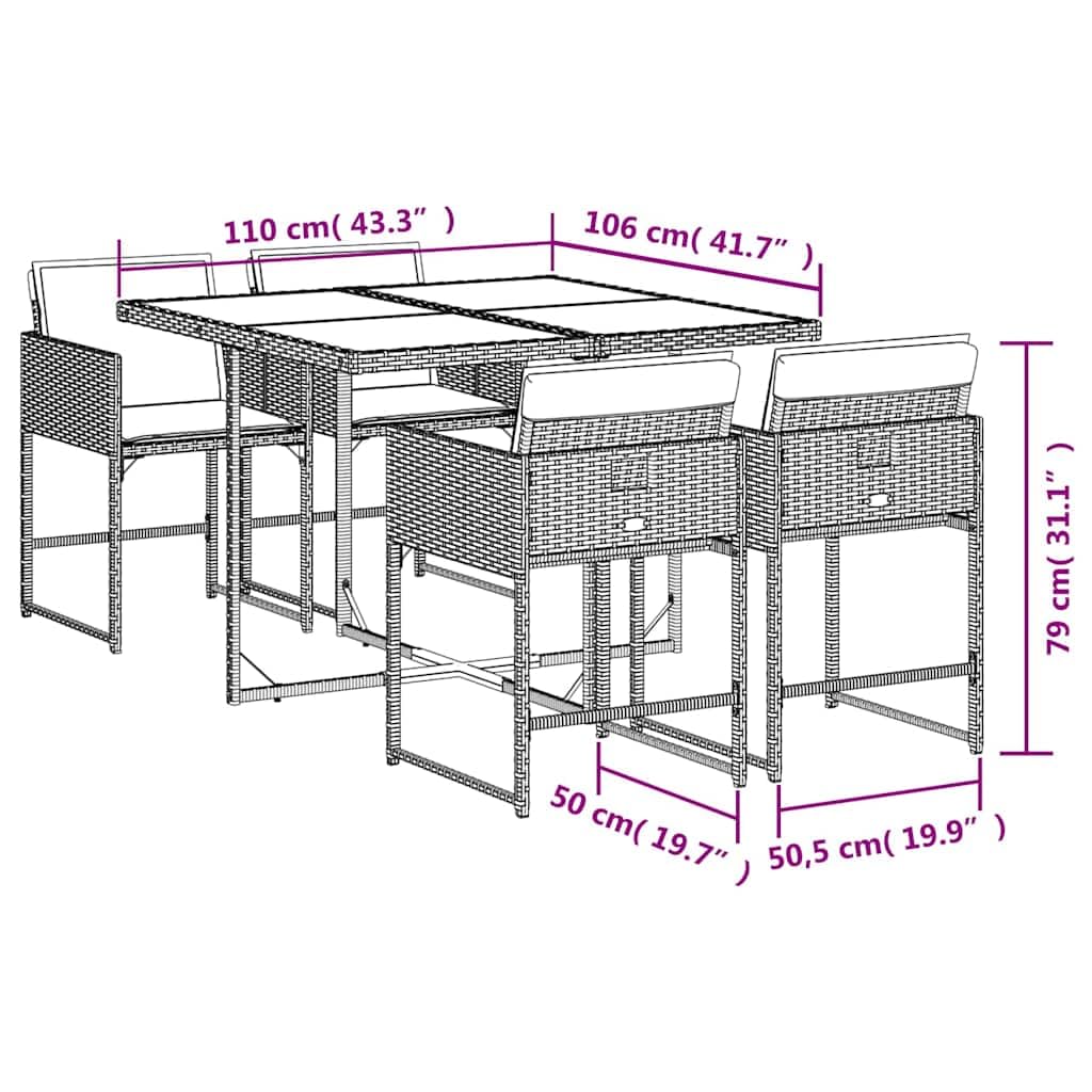 vidaXL Set de Comedor de Jardín con Cojines 5 pzas, Mesa y Sillas de Cena, Conjunto de Muebles para Patio Terraza, Ratán Sintético Beige Mezcla