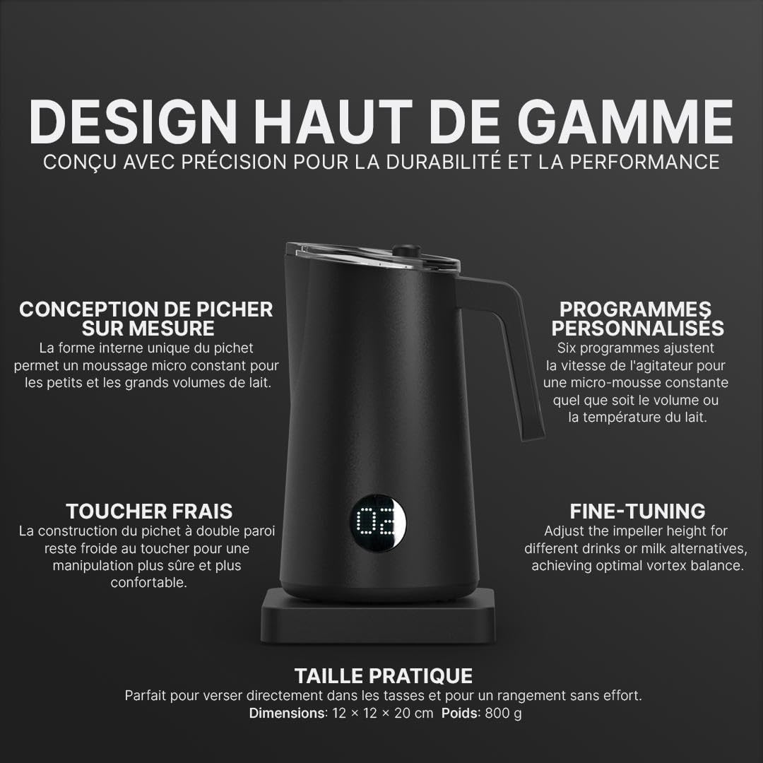 Subminimal NanoFoamer PRO, Mousseur à Lait électrique Mains Libres, Mousse de Lait Professionnelle pour Latte Art, Compatible avec Lait et Alternatives Végétales, Inclut une MasterClass