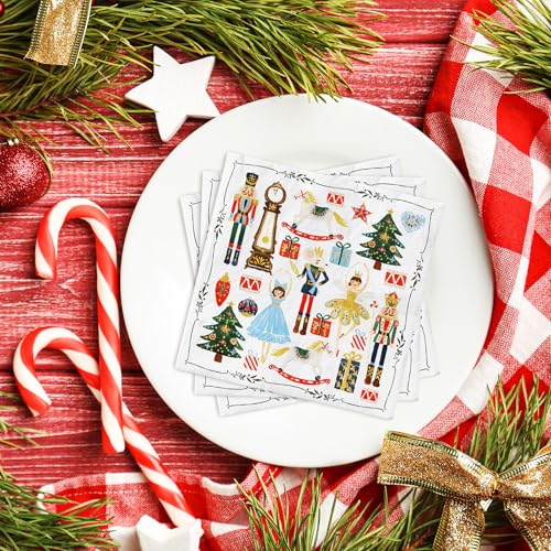 80Pcs Christmas Cocktail Napkins Watercolor Nutcracker Disposable Paper Napkins Beverage Napkins for Xmas Party Tableware Supplies – Image 6