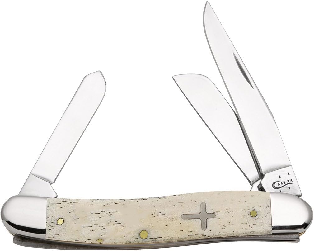Case XX WR Pocket Knife Smooth Natural Bone Medium Stockman W/Cross Shield Item #22504 - (6318 SS) - Length Closed: 3 5/8 Inches