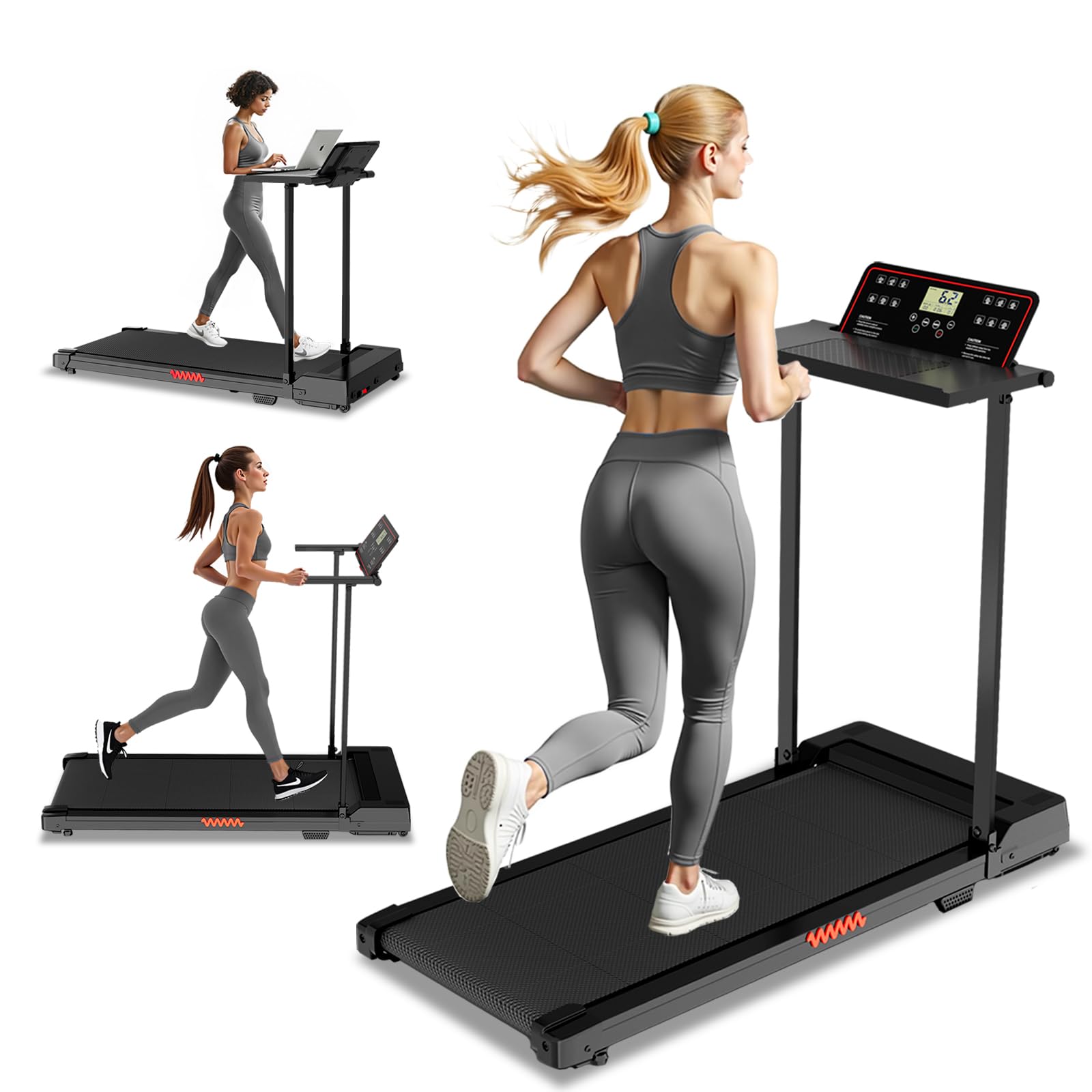 ZPUFDYM Treadmills for Home, Compact Treadmill with Handles, 3.0HP Electric Walking Pad Treadmill with Removable Desk Workstation & LED Display, Running Machine for Home Office with 320 LBS Capacity