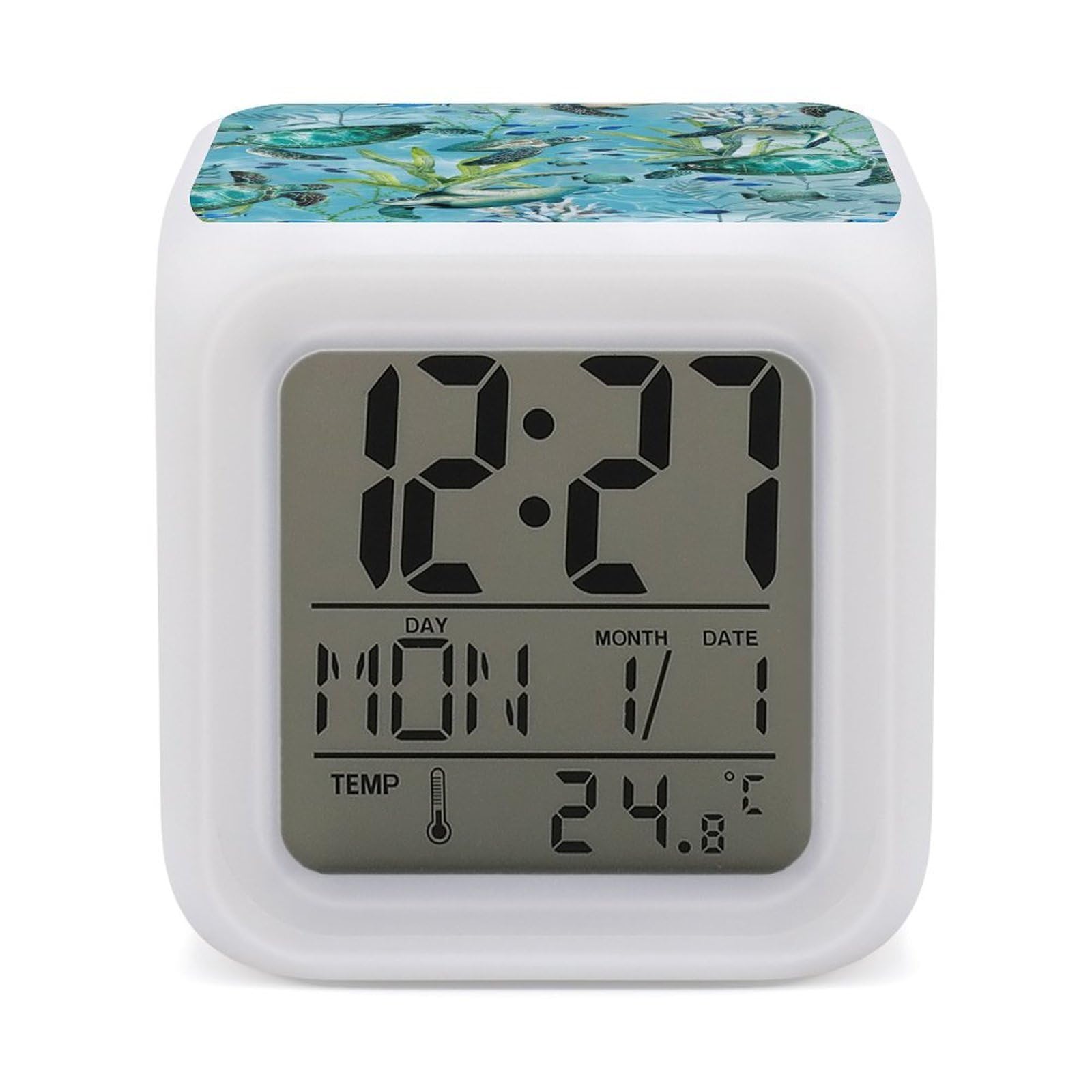 VstaDank Sea Turtle-Blue Alarm Clock Sleep Trainer 7 Color Changing Night Light Modern Touch Bedside Lamp Fashion Digital Clock with Temperature Display Wake Clocks for Loud Alarm