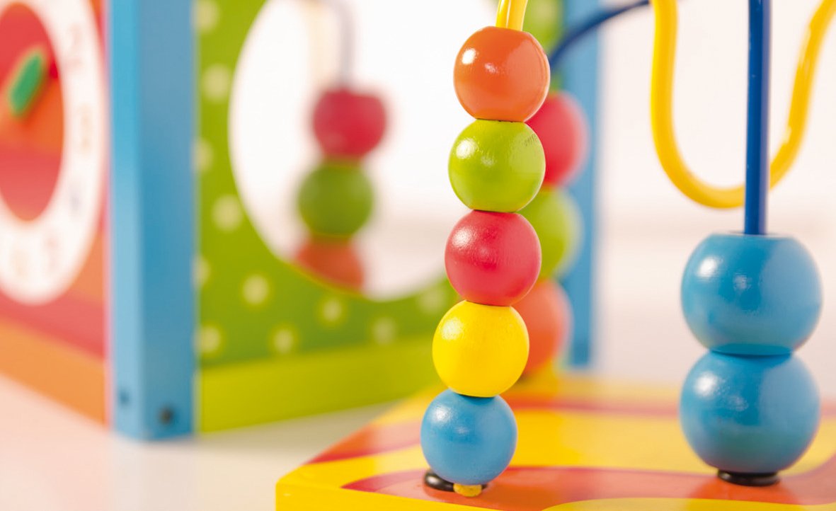 roba Cube d'Activités Labyrinthe en Bois - 5 Faces de jeux différentes - Jeu pour Apprendre l'Horloge, les Formes et les Couleurs