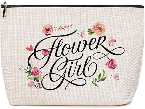 HOWDOUDO Regalo de niña de las flores, regalos de fiesta nupcial, bolsa de maquillaje para mujer, Beige