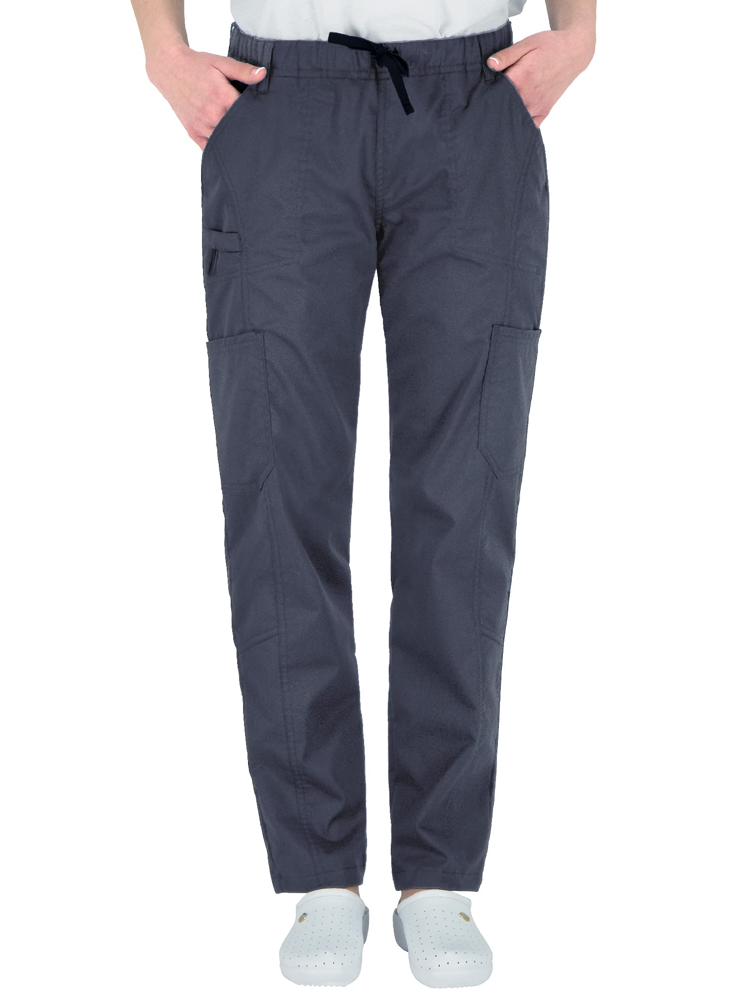 B-well Medizinische Schlupfhose Arbeitshose Dante 5 Taschen Unisex mit elastischem Bund und Gesäßtaschen Krankenhaus Uniformhose mit mittlerer Taille und Rundumgummibund Grau L