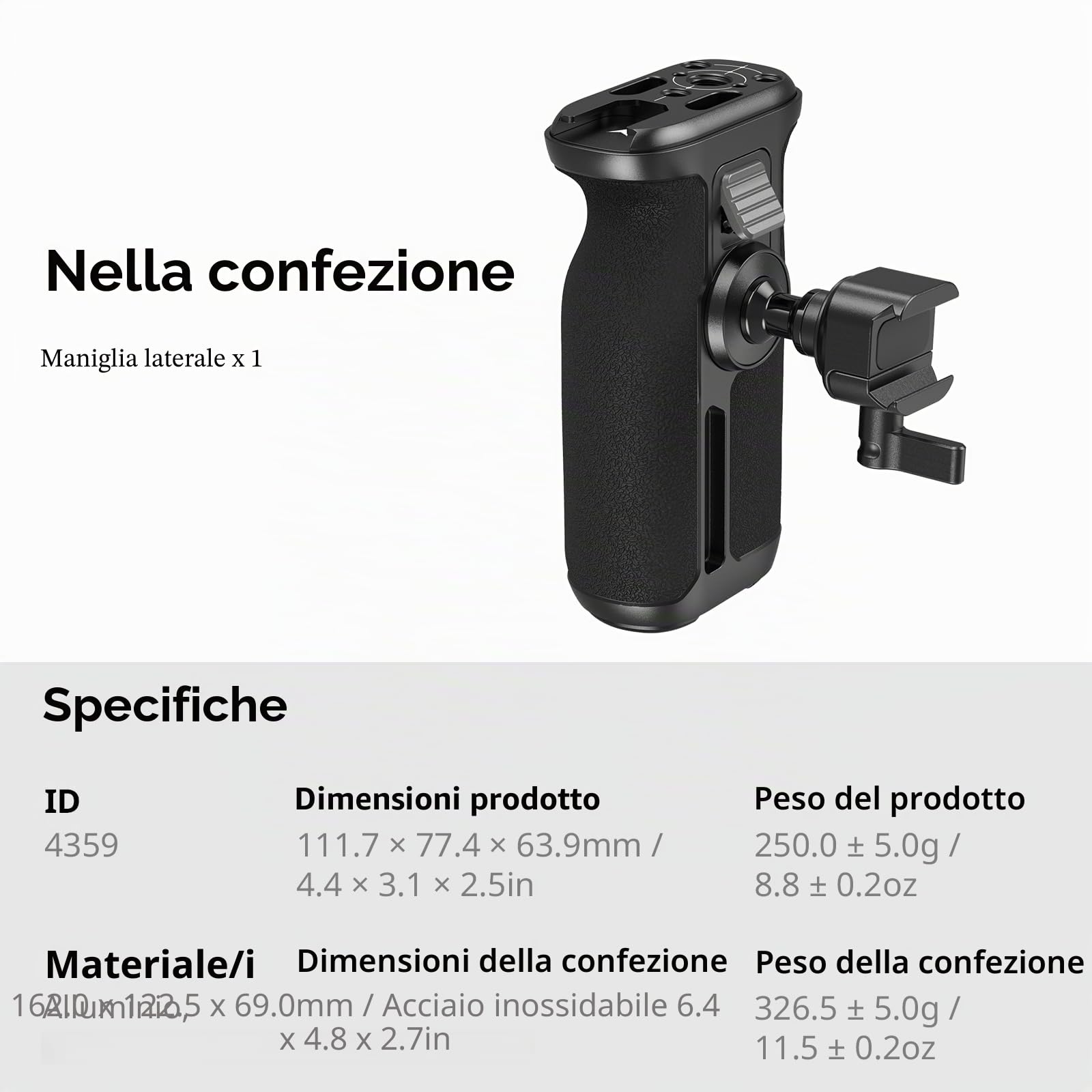 SMALLRIG Maniglia Laterale Universale NATO, Maniglia Laterale per Fotocamera Girevole a 360° con Silicone Antiscivolo, con Fori Filettati Incorporati, Foro per Cinturino da Polso, Cold Shoe – 4359