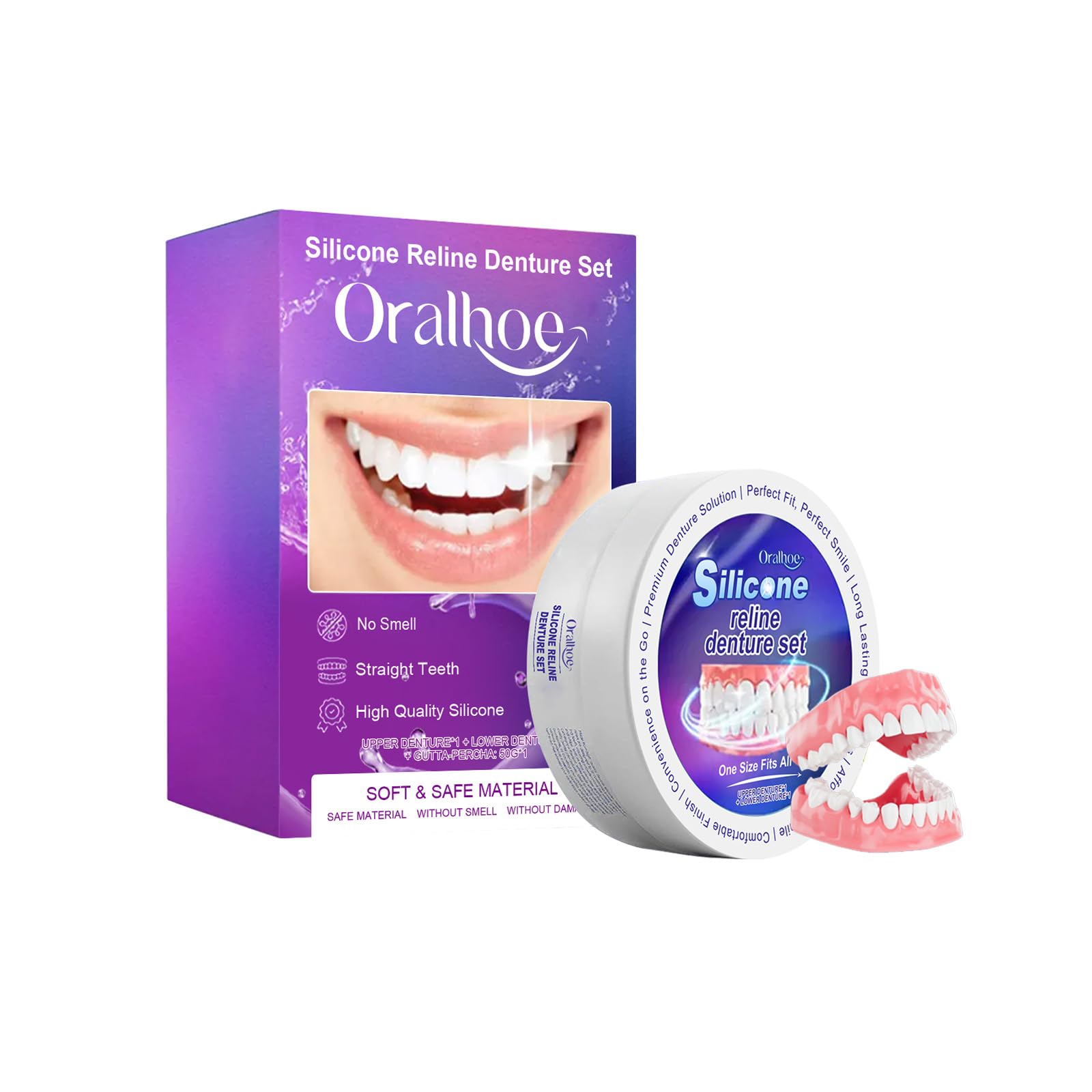 シリコーン入れ歯、SorriBemシリコーン入れ歯 シリコン義歯 シリコン入れ歯 【入れ歯上下】Silicone Reline Denture Set 義歯 歯がない人用入れ歯 上下の入れ歯 着脱可能な付け歯 変色しない 簡易つけば歯、簡単操作再利用可能 男女兼用