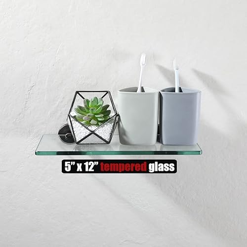 Miniatura 4 de JQK TGS101L12-ORB - Estante de vidrio para baño de bronce aceitado, almacenamiento de ducha de vidrio templado de 12 x 5 pulgadas, montaje en pared