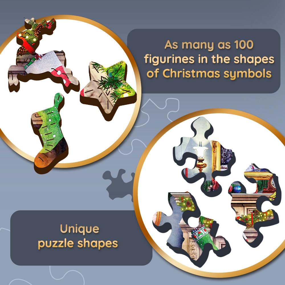 Trefl - Casse-tête en Bois : Au Coin du feu - 1 000 pièces, Wood Craft, Artisanat en Bois, 100 Figurines de Noël, Bricolage, Divertissement pour Adultes et Enfants à partir de 12 Ans.