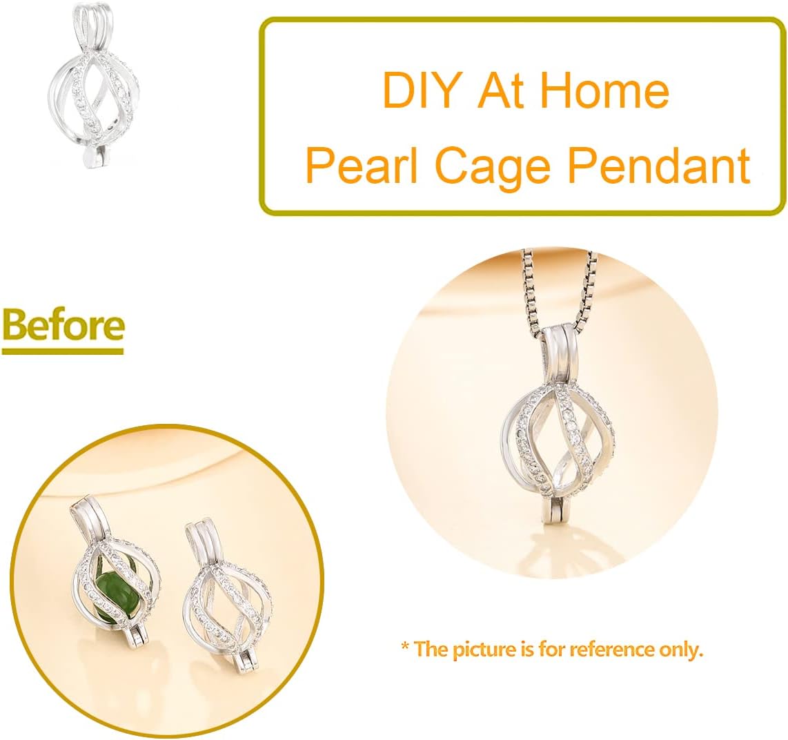 Solid 925 Silver CZ Ball Cage Charm for 4-8mm Pearls and Gemstone Pendant Setting Handmade Lockets Charm for Bracelet Necklace Craft - Image 3