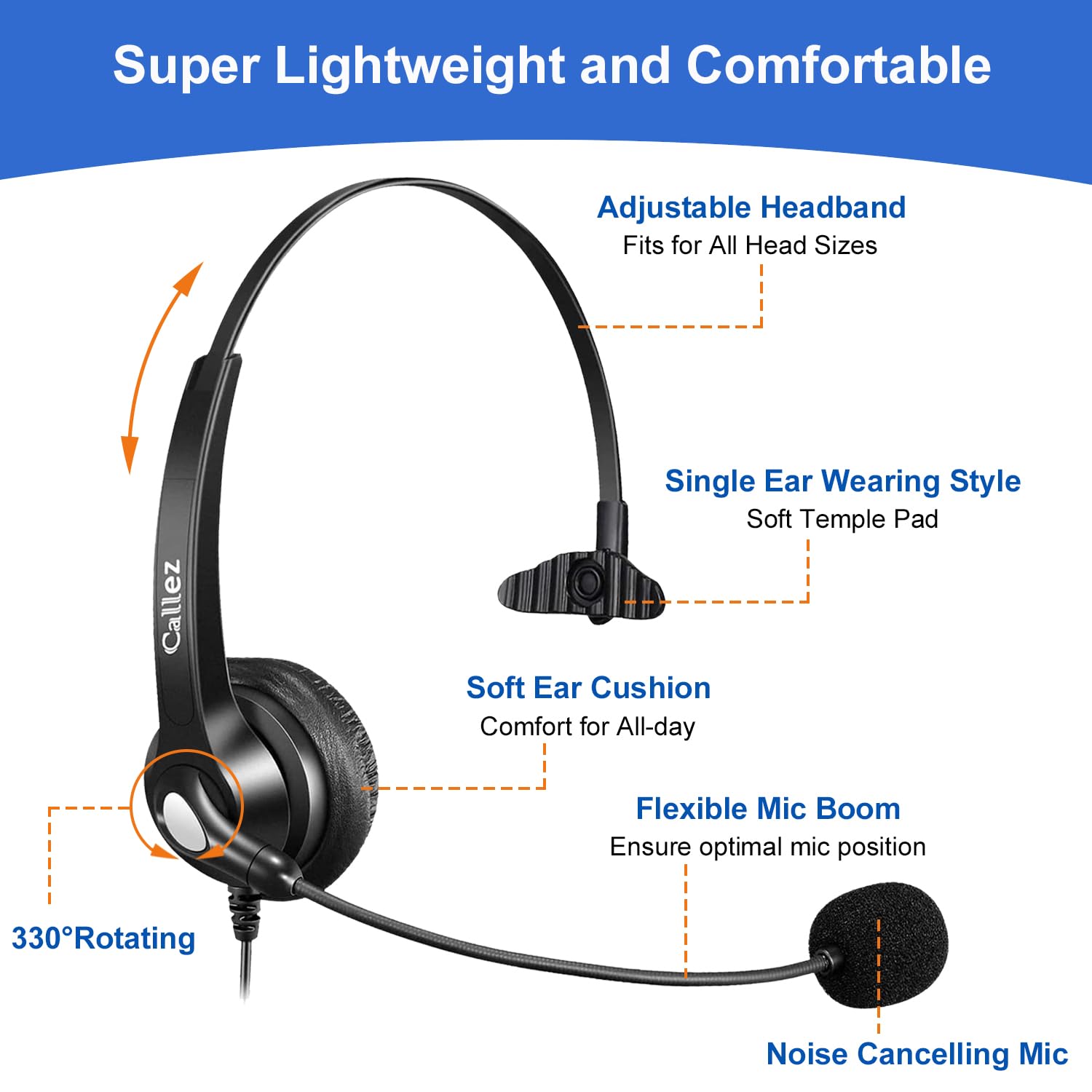 Callez RJ45 Casque Téléphone Fixe Mono avec Micro Anti-Bruit & Quick Disconnect, Casque Téléphonique Filaire Compatible avec Siemens Unify Openstage 30 40 60 80 Mitel/Aastra 5370 6867i 6773 Téléphone