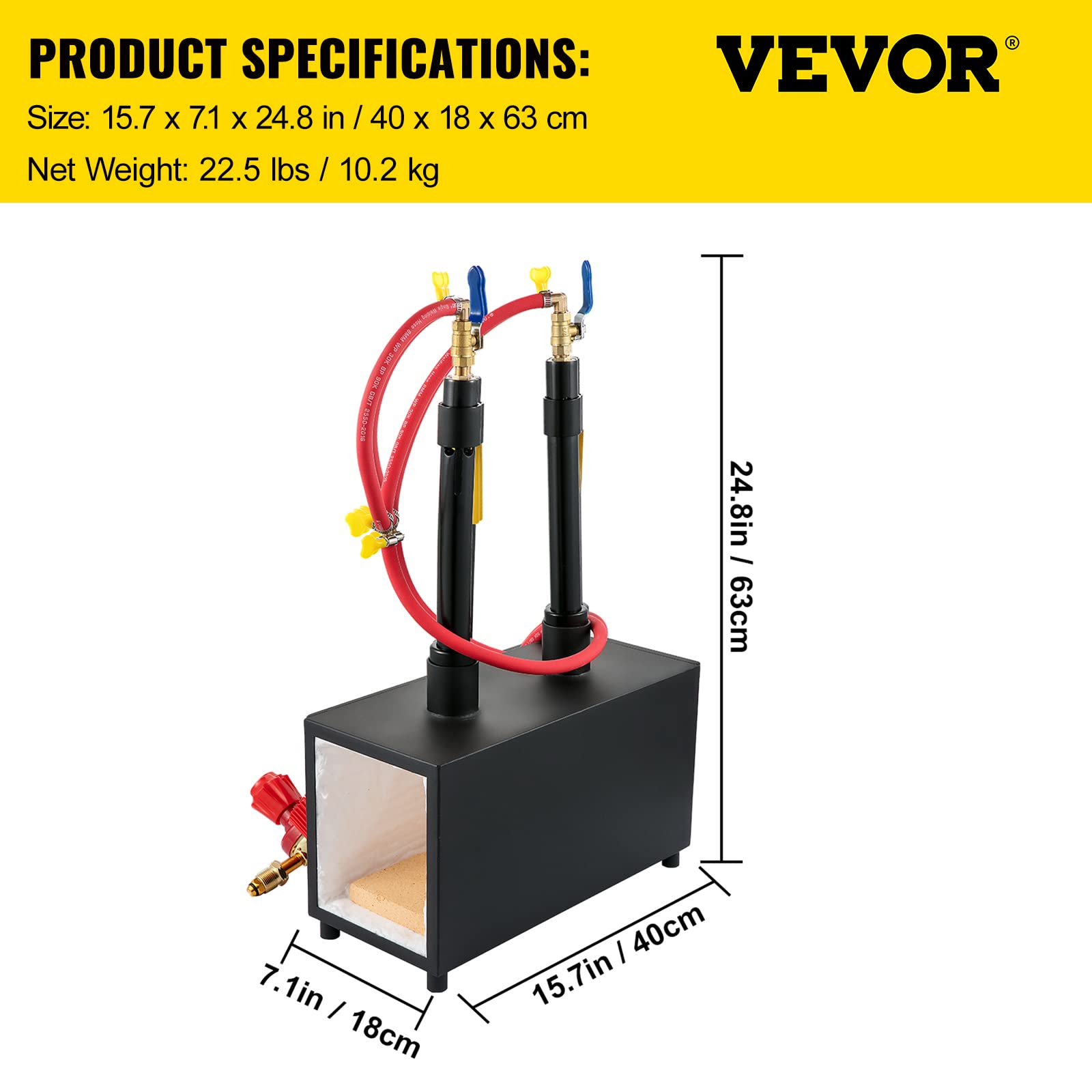 VEVOR Forja de Cuchillos de Propano 400x180x235mm Forja de Propano 10L Fragua Herradora Forja Abierta con un Regulador de Presión de Gas, 2 Ladrillos Refractarios, un Marco de Soporte, 2 Quemadores