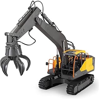 WESTN RC Excavator, 3 in 1 Construction Tractor Construction Vehicle Toy with Metal Shovel and Drill, Full Function Hydraulic Electric RC Excavator, Construction Tractor for Boys Girls