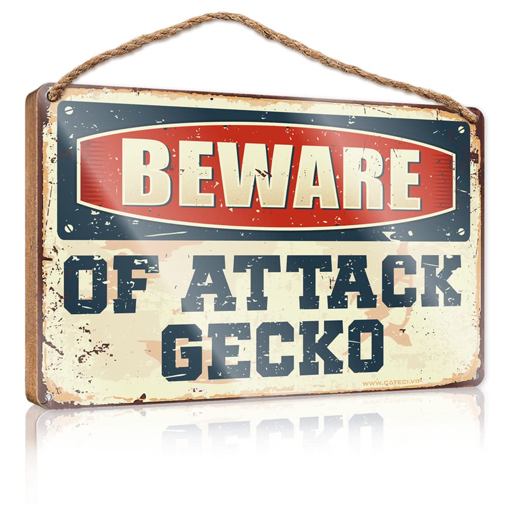 FZFN Spring Porch Sign Beware Of Attack Gecko Wooden Sign Restroom Decor Welcome Sign For Front Porch Standi(15X28CM)