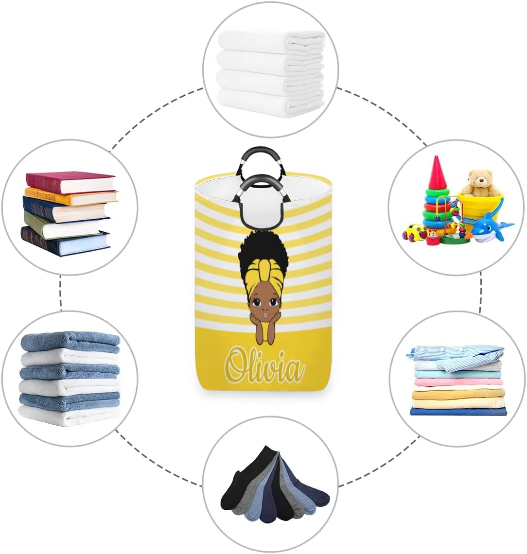 Personalized Laundry Basket with Handles, Custom Laundry Hamper with Name for Bathroom, Dirty Clothes Storage Basket Gifts for Men Women Boys Girls - Princess Girl