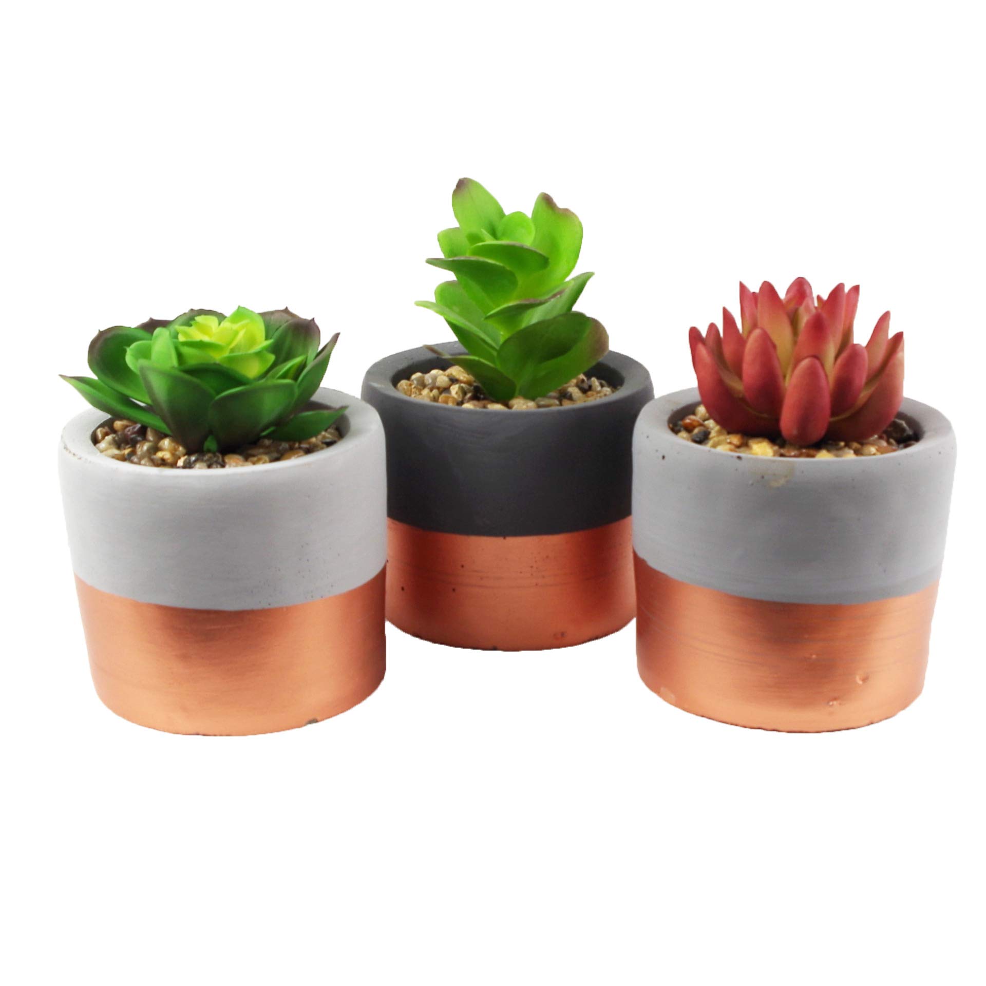 Leaf Set of 3 Ceramic Planters with Artificial, Stoneware, 3 X Mini Copper Band Plants, 14cm