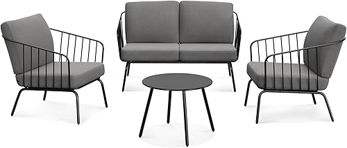 East Oak Juego de muebles de patio Plaza de 4 piezas, muebles de exterior con sofá de cojín grueso y mesa auxiliar, juego de conversación moderno