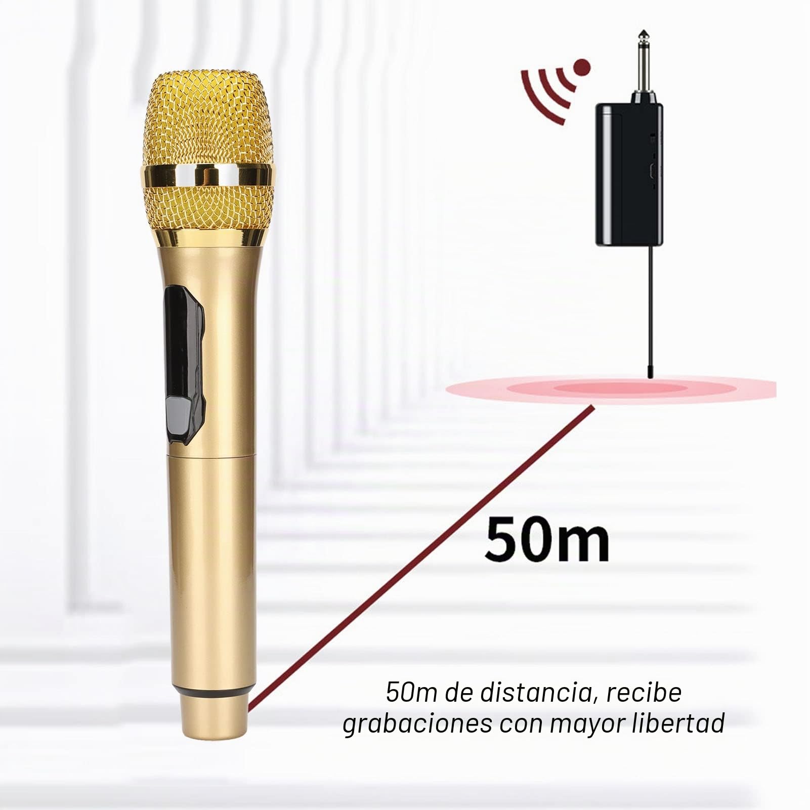 Goshyda Micrófono Inalámbrico, de Micrófono de Mano Inalámbrico Bluetooth Karaoke, con Pantalla LED Inteligente, Señal Estable, para Conferencias en el Hogar Al Aire Libre, para Teléfono(Oro)