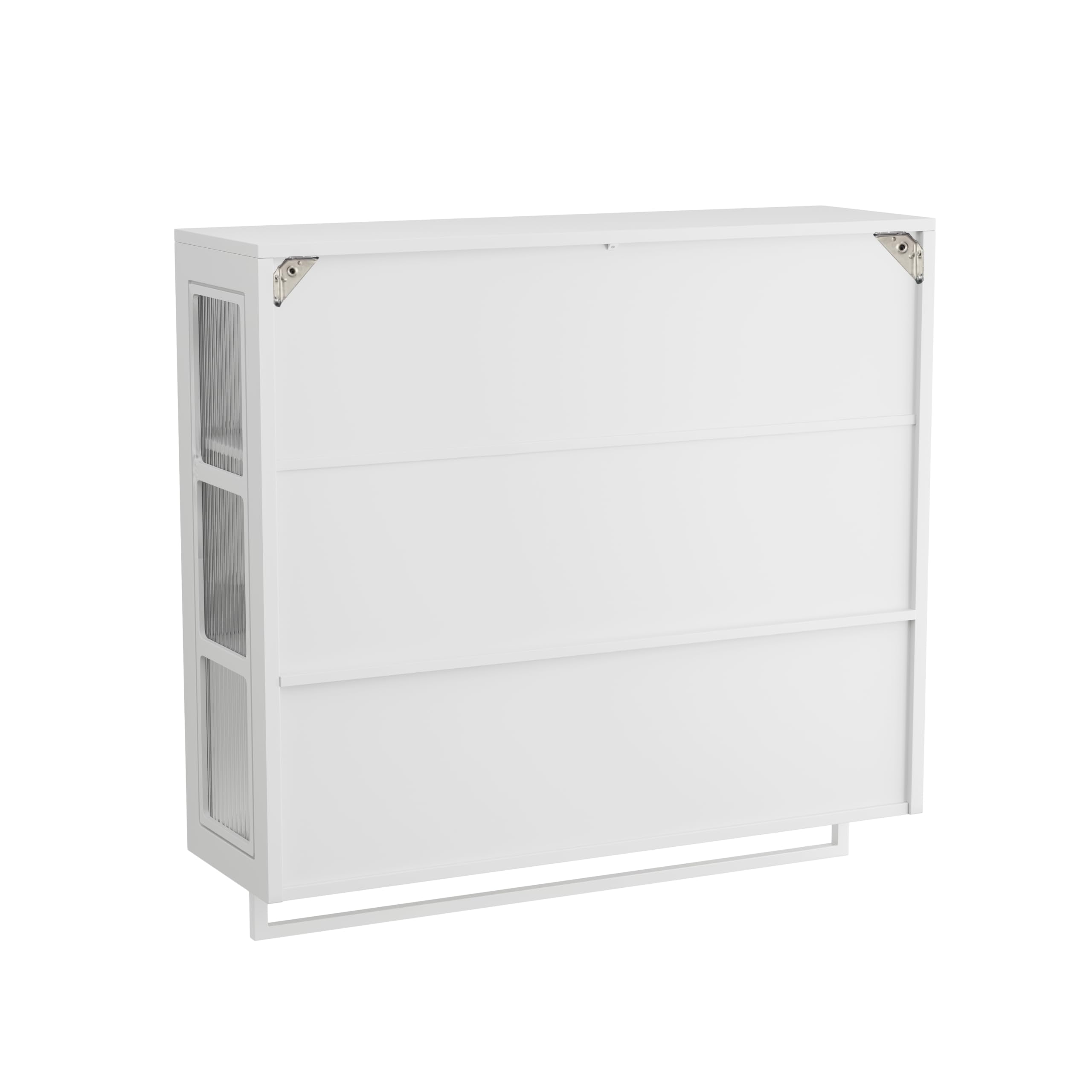 HAINEW Hängeschrank Küchenschrank Wandschrank mit 3 Glastüren und Handtuchhalter, Metal und Glas Hängend Badschrank Medizinschrank mit Offenes Ablagefach Küche Bad, 88×26×82,5cm (Weiß)