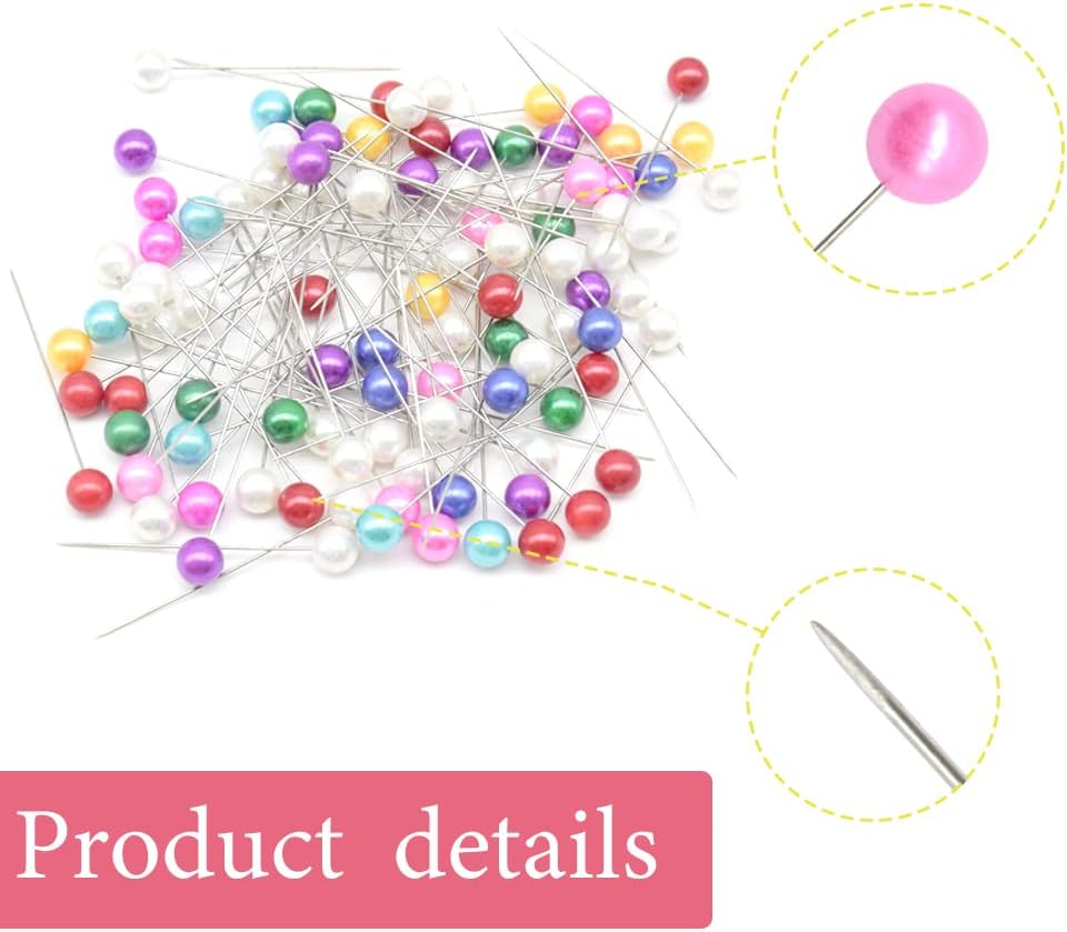 100 Pcs Sewing Pins Straight Pins with Colored Pearl Head Pins Heads for Fabric, Jewelry DIY, Craft and Sewing，Wedding Flower Decorations （65mm/Colour）