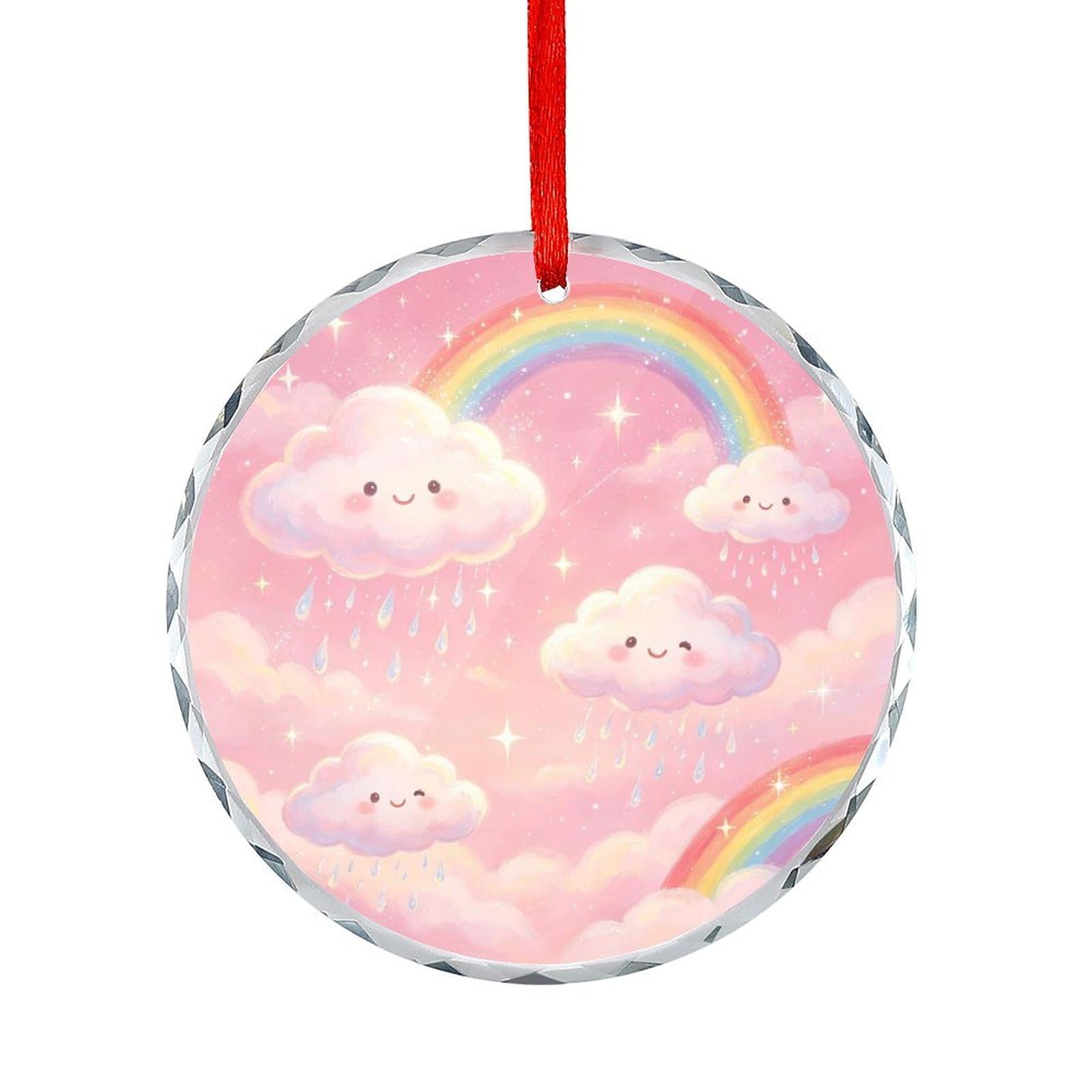 Btcowzrv Style Happy Clouds Rainbow Round Ornament Hanging Pendant Decor