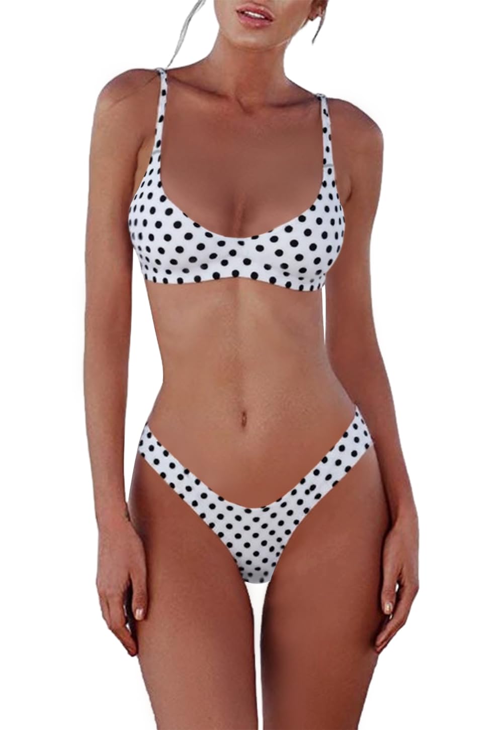 SherryDC Women's Solid Scoop Neck Push Up Padded Brazilian Thong Bikini Swimsuit Bathing Suit