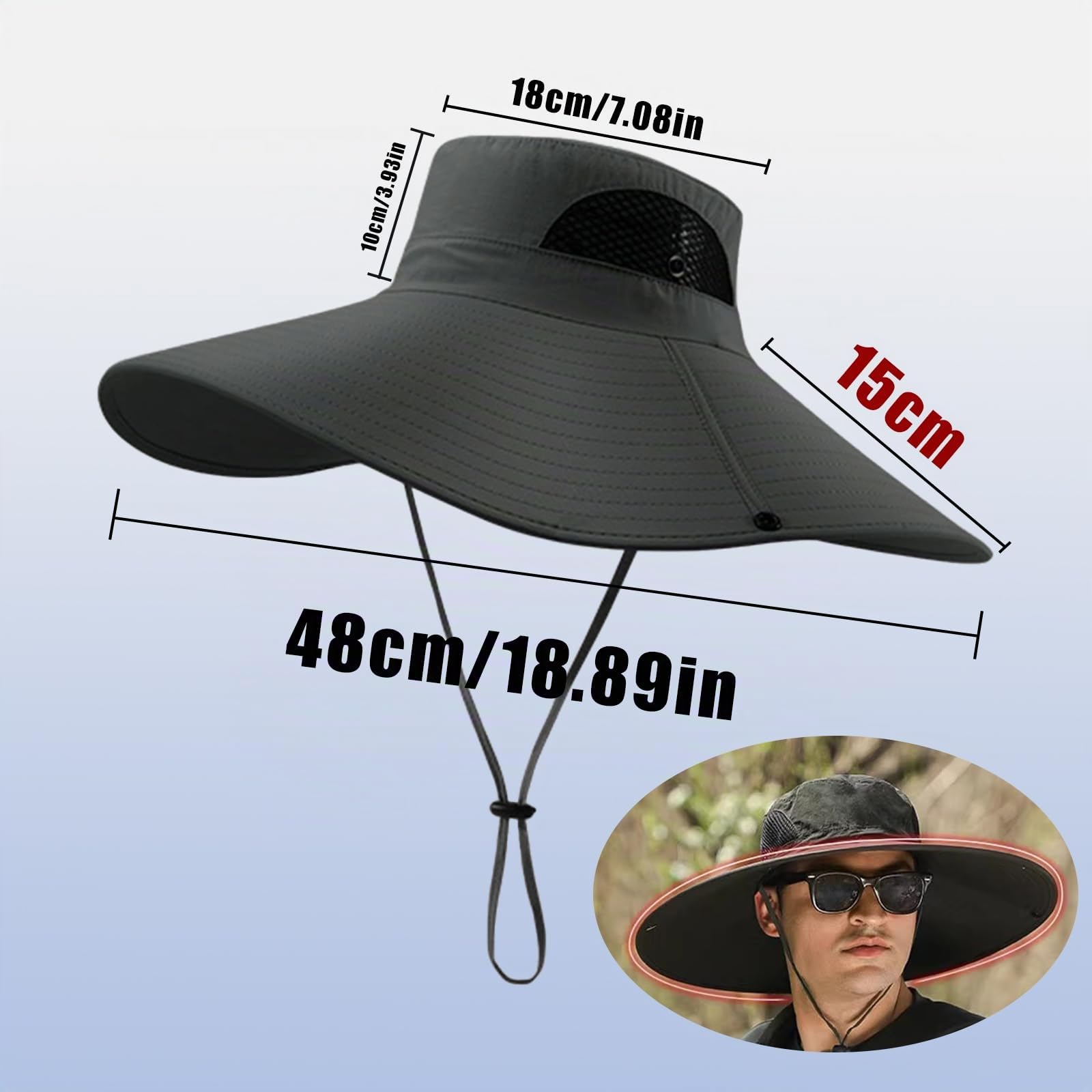 Chapeau de Soleil à Large Bord Extérieur pour Homme Femme, Respirant Protection Chapeau pour Pêche, Chasse, Camping, Le Safari et la Brouss(Gris foncé)
