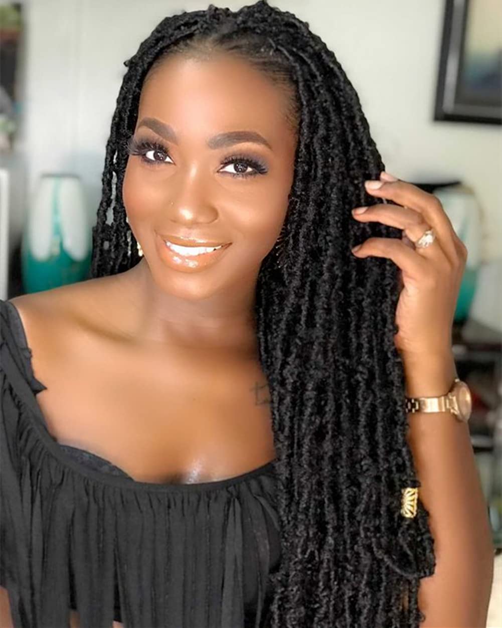 24 Inch Light Weight Butterfly Locs Crochet Hair 8 Packs Long Black Distressed Butterfly Faux Locs Crochet Hair, 2#