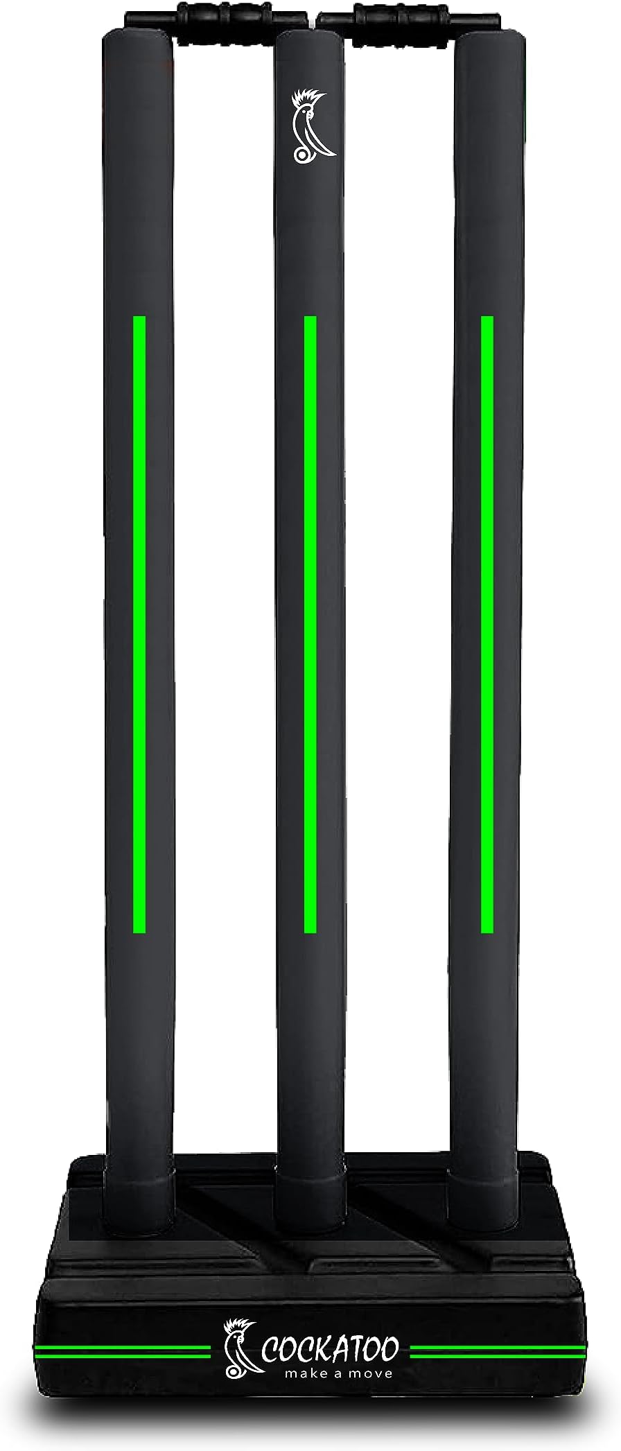 Cockatoo Premium Cricket Wicket Set l Heavy Duty Plastic l Fluorescent Green l Standard Size l 3 Stumps+2 Bails+1 Stand Set l Professional Quality for Cricket Ground, Match, and Tournament