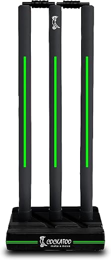 Cockatoo Premium Cricket Wicket Set l Heavy Duty Plastic l Fluorescent Green l Standard Size l 3 Stumps+2 Bails+1 Stand Se...