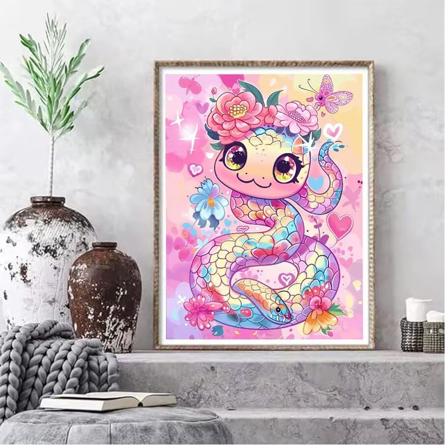 Diamond art point de croix cristal serpent fleurs 60x80cm - 2