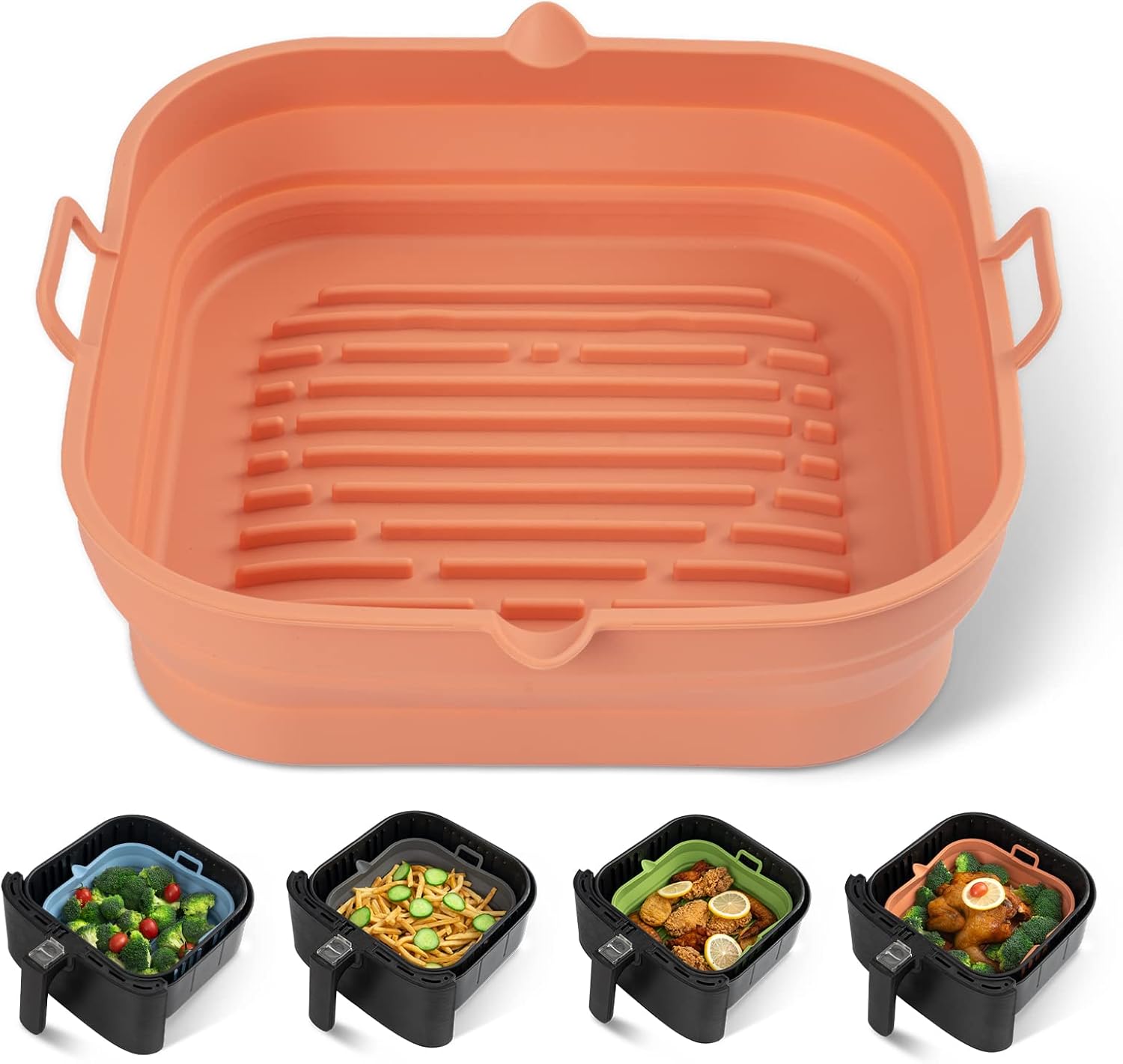 Silicone Air Fryer Liners Square - Reusable Airfryer Collapsible Basket - Easy to Clean Air Fryers P