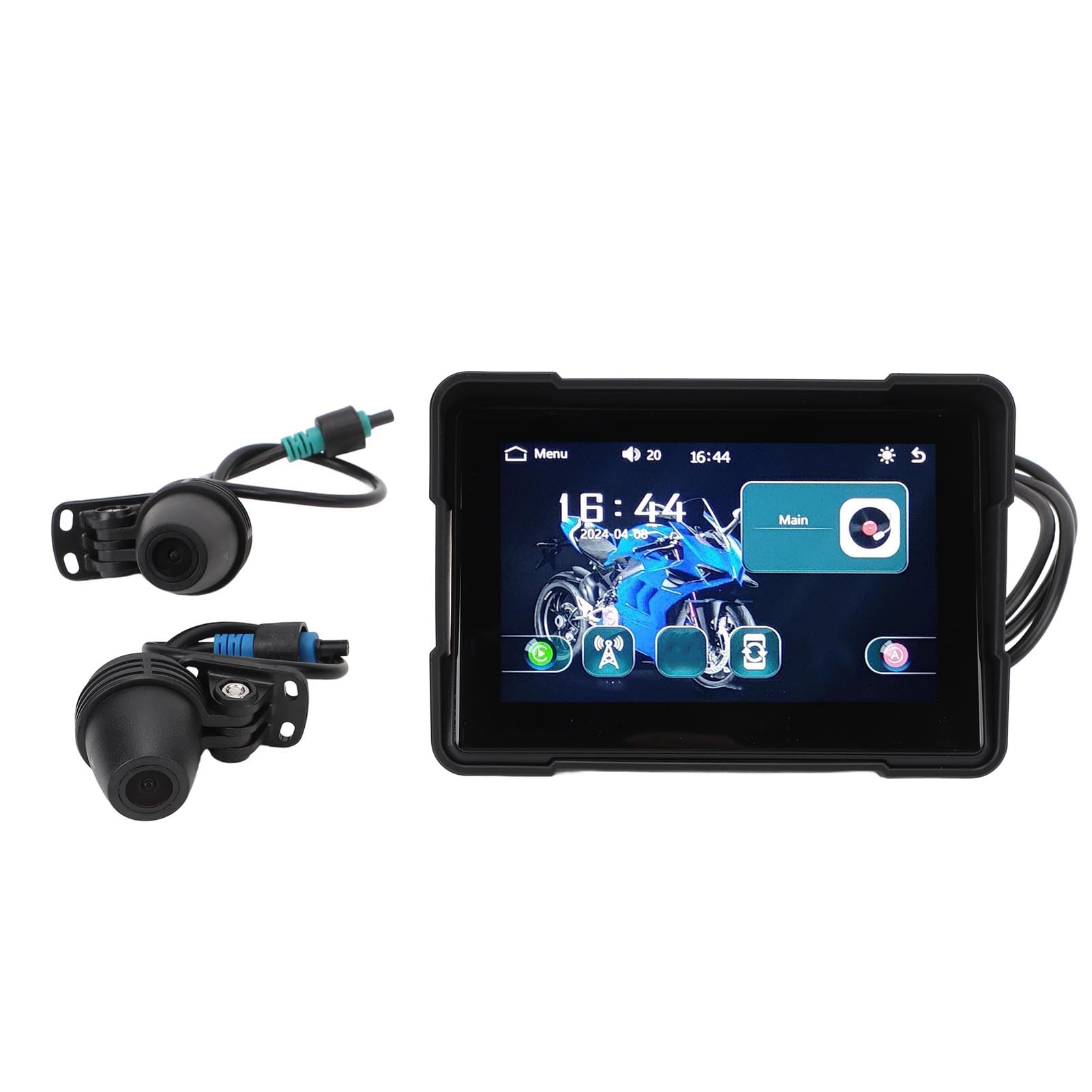 Navegador GPS para Motocicleta de 5 Pulgadas con Dual, Pantalla Táctil de 1000nits, Cámara de Salpicadero Portátil para Motocicleta, Auto para Carplay