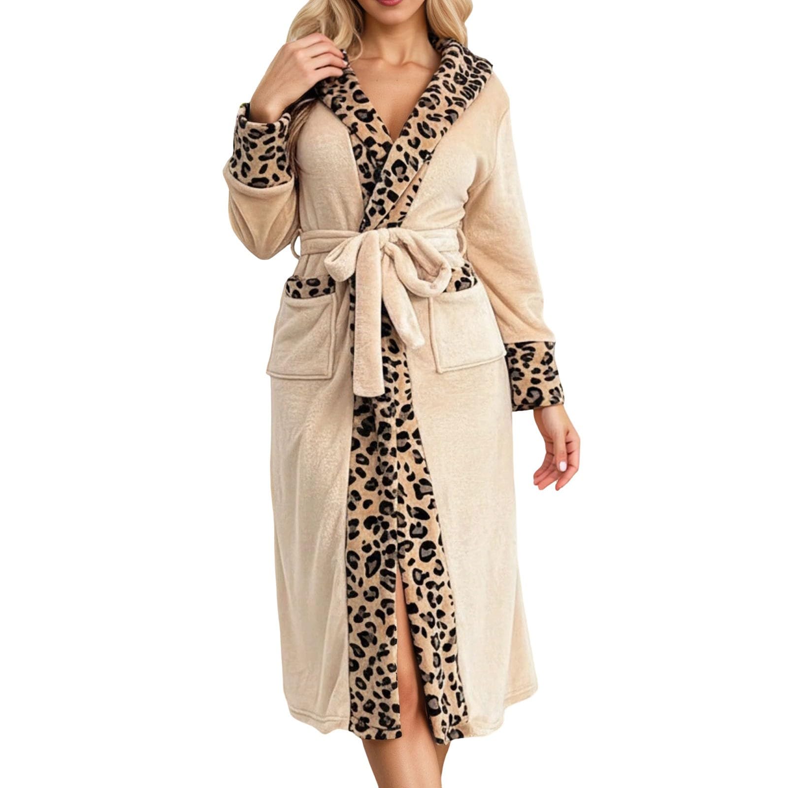 Generisch Peignoir imprimé en flanelle à manches longues pour femme - Peignoir thermique - Élégant - Loungewear - Kimono - Pour le confort à la maison