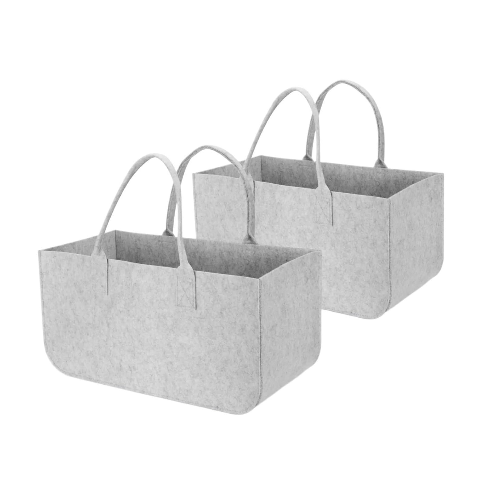 2pcs Foldable Large Firewood Basket Felt Bag Shopper For Wood Newspapers For Wood(Light Grey)