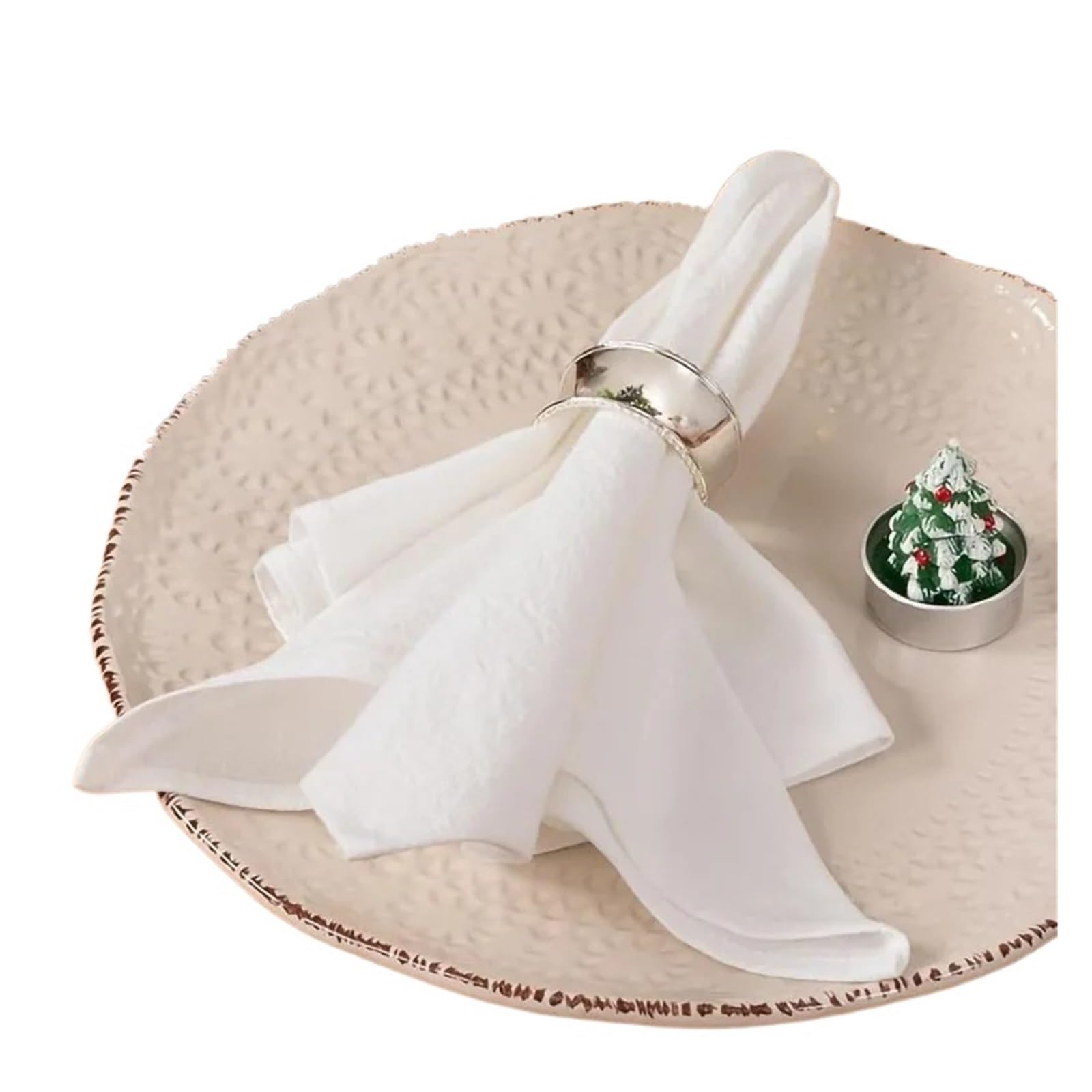 Weqyfdc White Linen Napkins 64Pcs Napkin Cloths Dark Green 30X45cm Cotton Fabric Serviette Kitchen Tea Table Towels For Farmhouse Wedding Decoration(White)