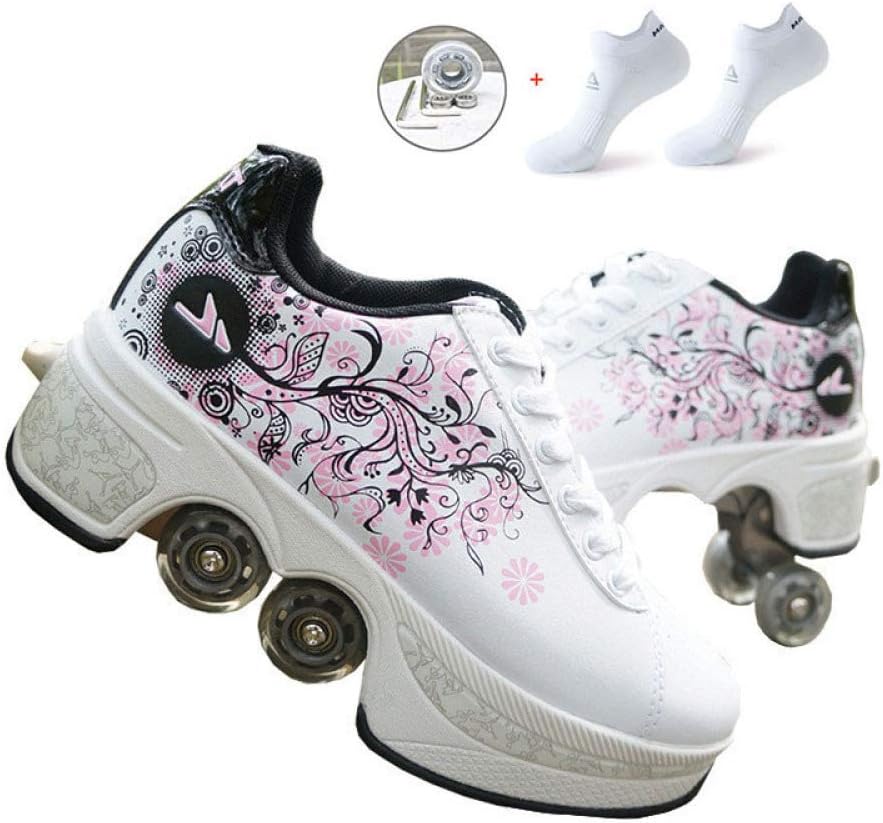 ZCXBHD Inline Skate, 4 Wheel Adjustable Quad Roller Boots, Boys Kids Wheel Shoes Roller Sneakers Shoes, For Unisex Beginners Gift,B-36