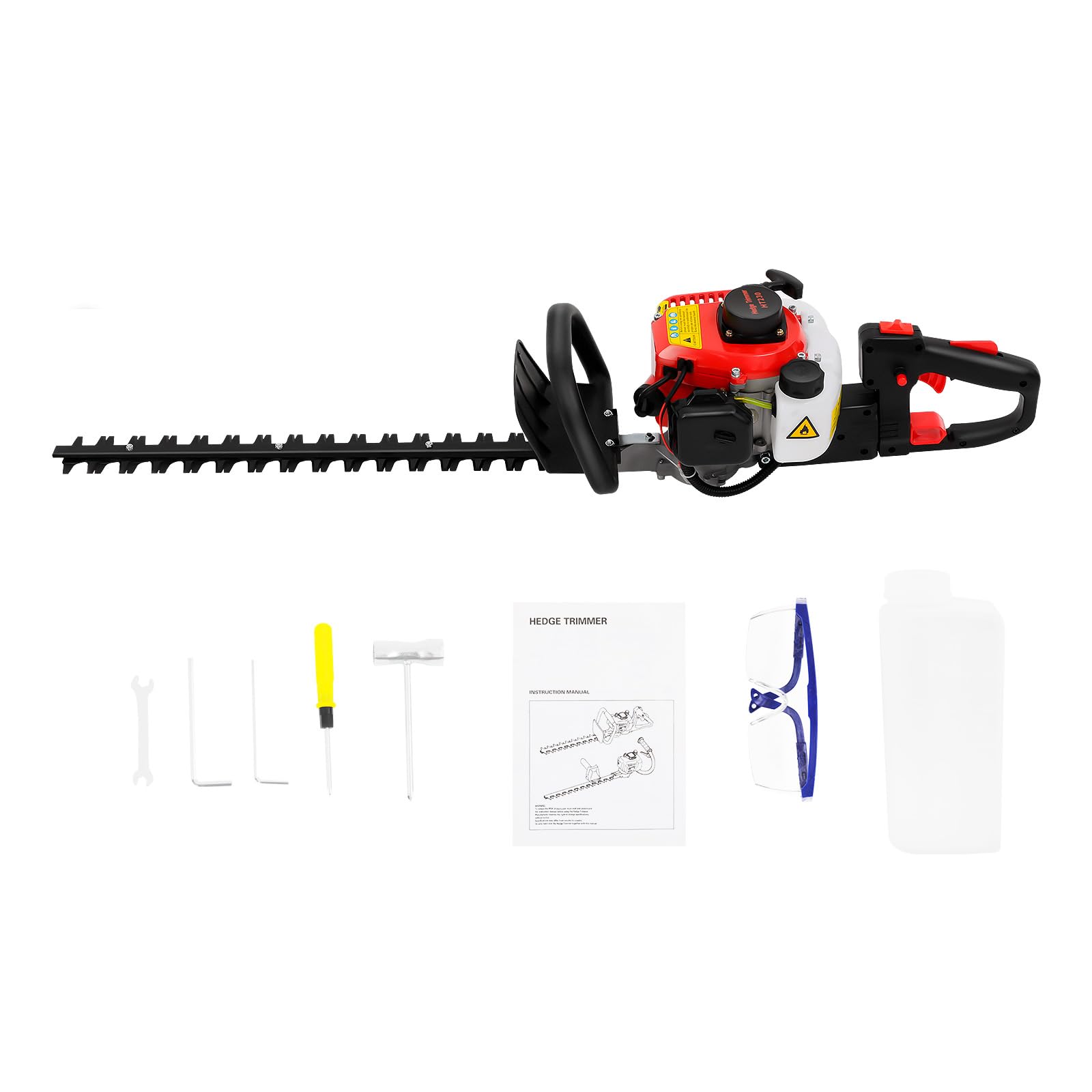 Cortasetos de gasolina de 22,5 cc, 0,65 kW, con espada de 56 cm, desbrozadora de doble filo de 2 tiempos, recortadora de setos, ángulo de rotación del mango: 180°, para patio, jardines, escuelas