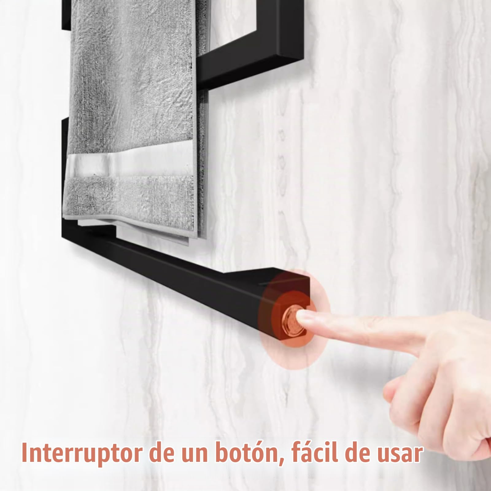 Radiador Toallero Electrico Negro Mate, Secador de Toallas para Baño, Calentador de Toallas, Estante para Toallas de Pared Acero Inoxidable 304, Bajo Consumo, 600mm×800mm