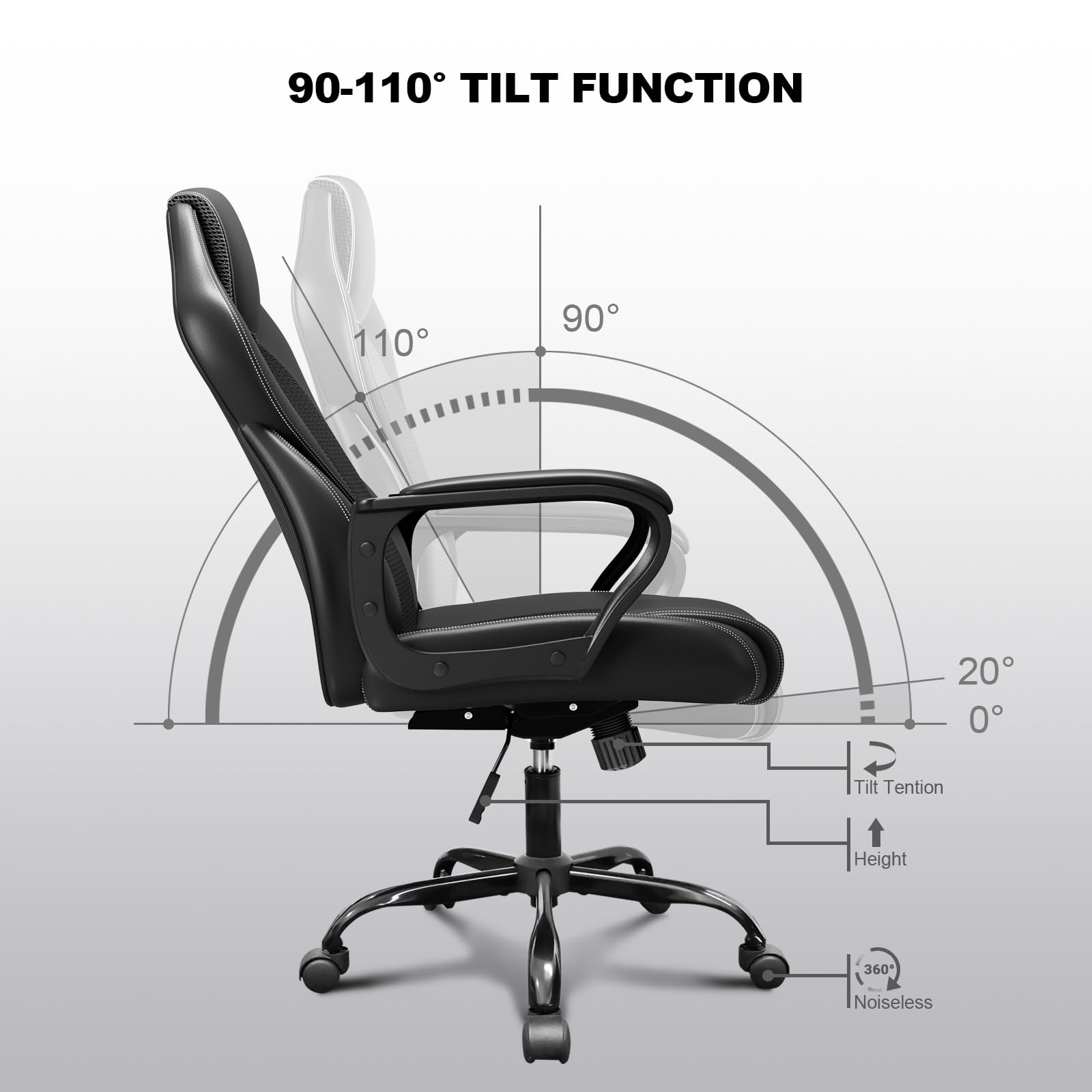 BASETBL Sedia Ufficio Ergonomica Poltrona Ufficio Direzionale in Pelle Altezza Regolabile Sedia Gaming Sedia Scrivania a Rotelle Girevole Reclinabile Schienale Alto Supporto Lombare Nera