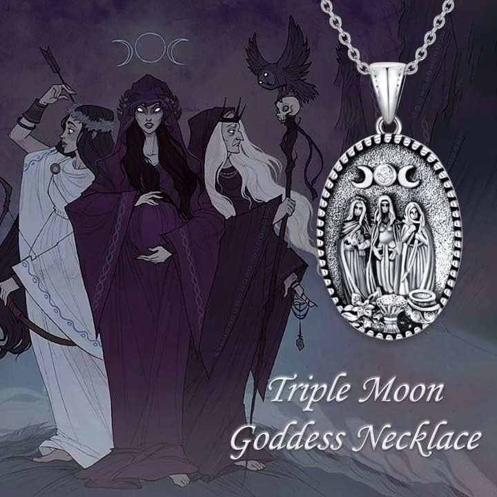 Triple Moon Goddess Necklace Sterling Silver hypoallergenic Pagan Wiccan Magic Amulet Pendant pentacle jewelry,Embellished with Crystals from Austria, Birthday Gifts Present for Women Men - Image 4