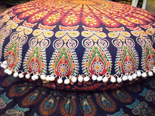 Traditionelle Jaipur rund Bodenkissen, Mandala Überwurf Kopfkissen 81,3 cm dekorativer Pouf Ottomane, Indian Sitzkissen Outdoor, Cover, großer Bohemian kissenrollen mehrfarbig
