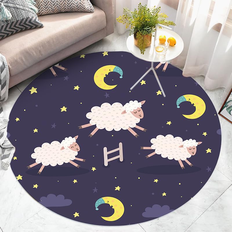 Tapis Rond Mouton Lune Pourpre Tapis Exterieur Rond Anti Slip Lavable Tapis Salon Moelleux Tapis Chambre pour Chambre d'enfant Buanderie Balcon Décor Tapis Rond 100 cm