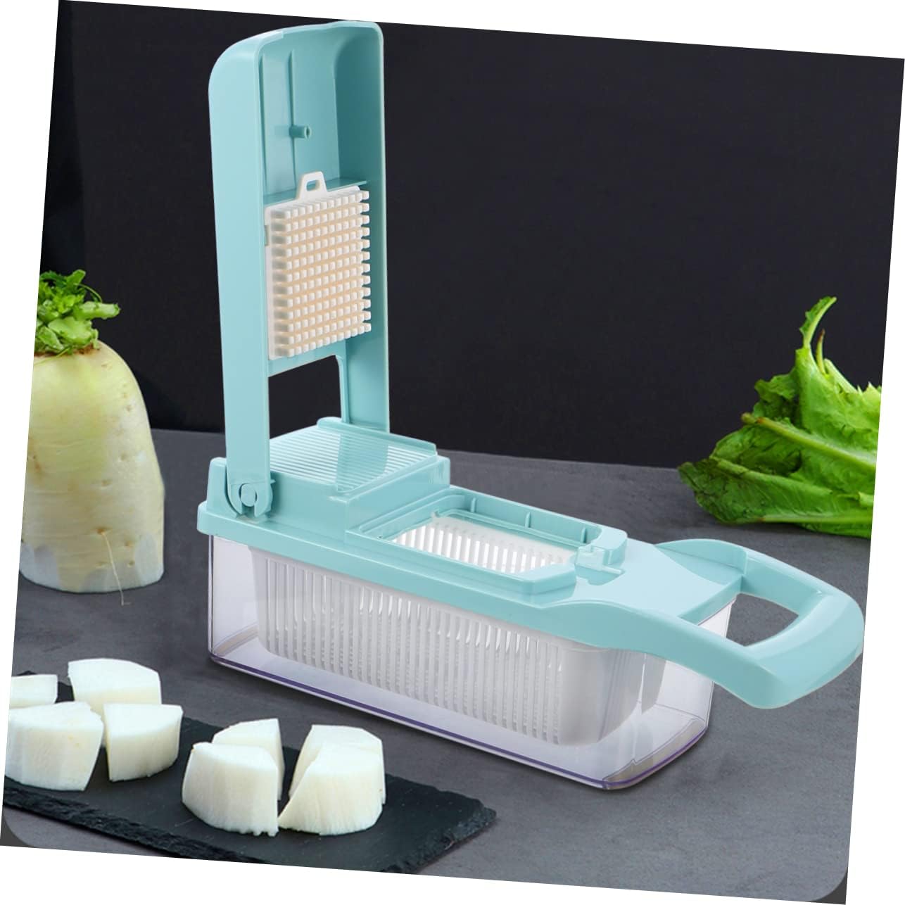Multi-function Veggie Chopper with Blades White Separation and Vegetable Slicing for Prep Blue and White Design