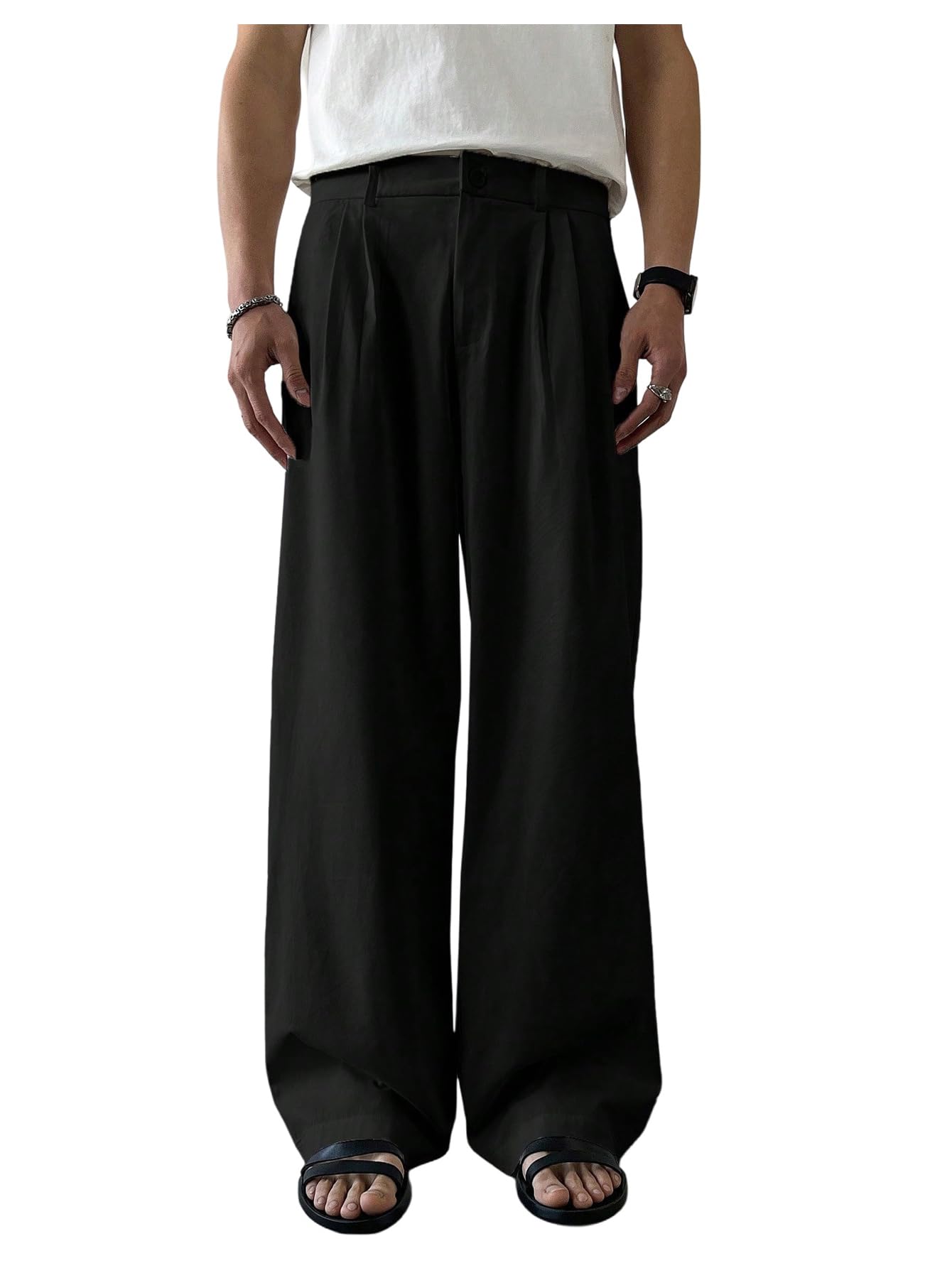 Floerns Mens Wide Leg Baggy Dress Pants Loose Pleated Casual Trousers with Pocket
